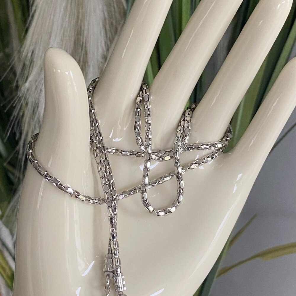 FAC Polished Silver Tone Rhodium Plated 26" Fancy Chain - Picture 3 of 6